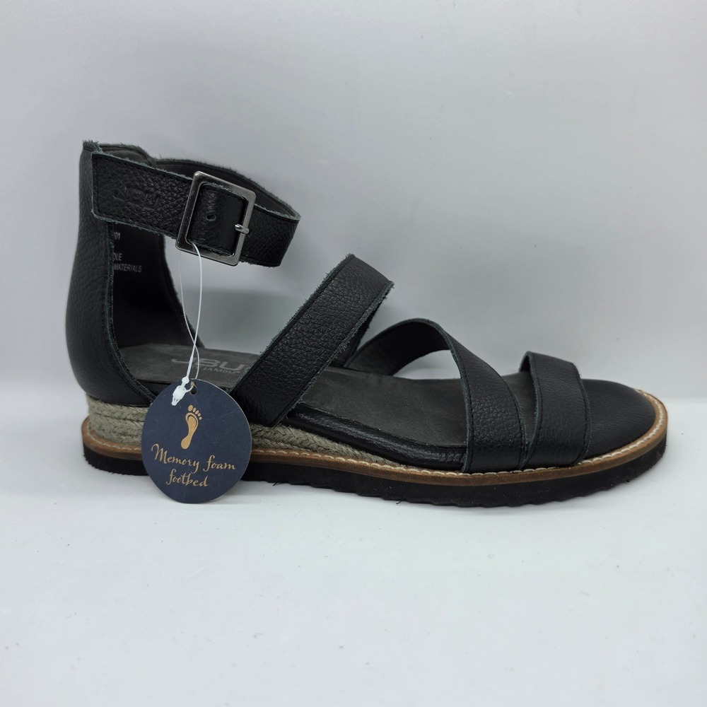 JBU by Jambu Riviera Black Leather Strappy Wedge Sandals JB17RIV01 Womens 6M - Picture 7 of 10